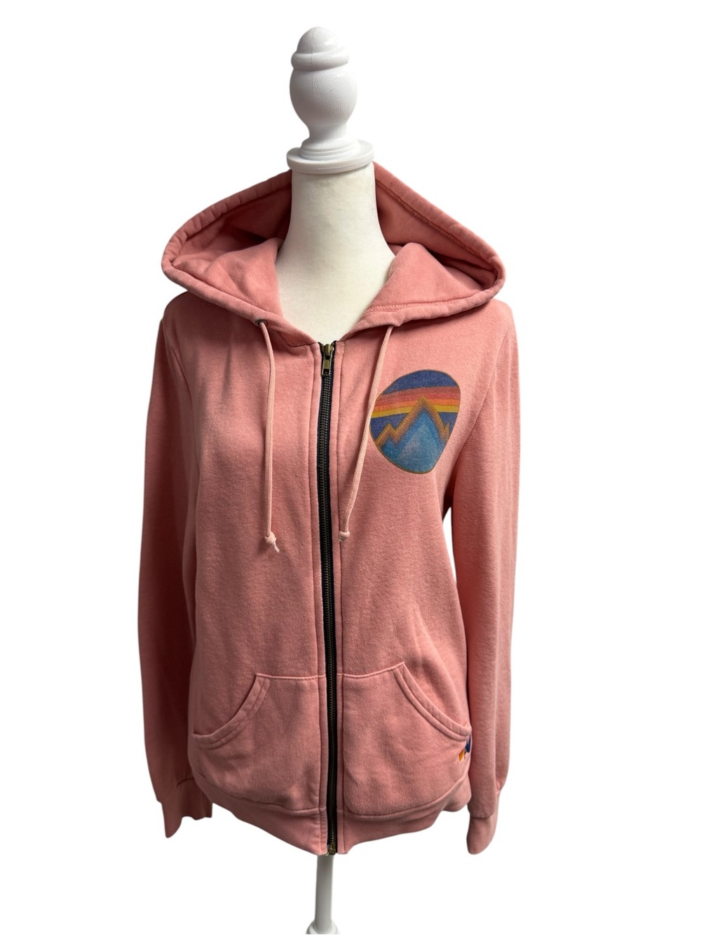 Aviator Nation Womens All Seasons Circle Hoodie Swetshirt Full Zip Pink Small